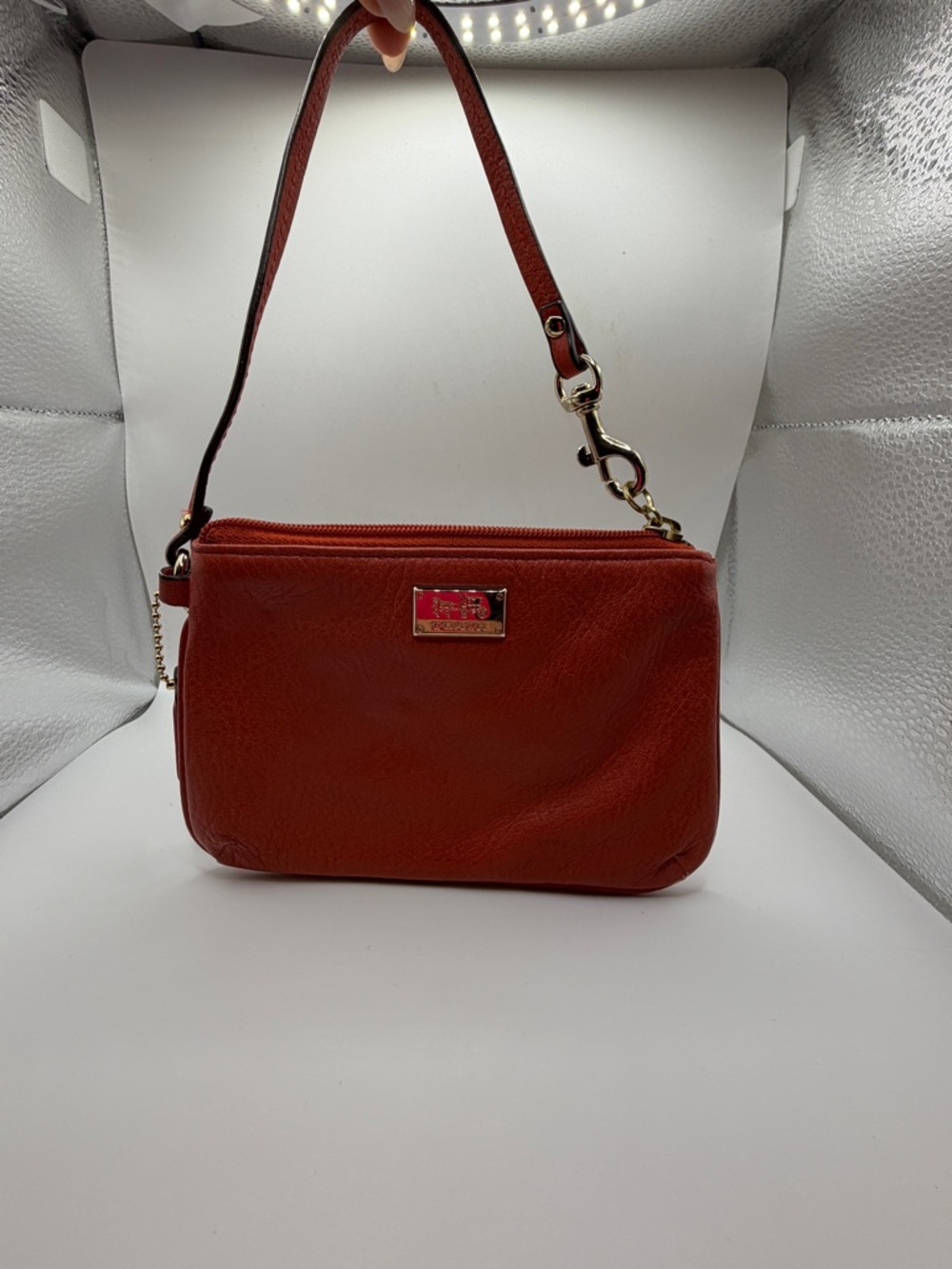 Coach Brick Red Leather Wristlet with Gold Hardware